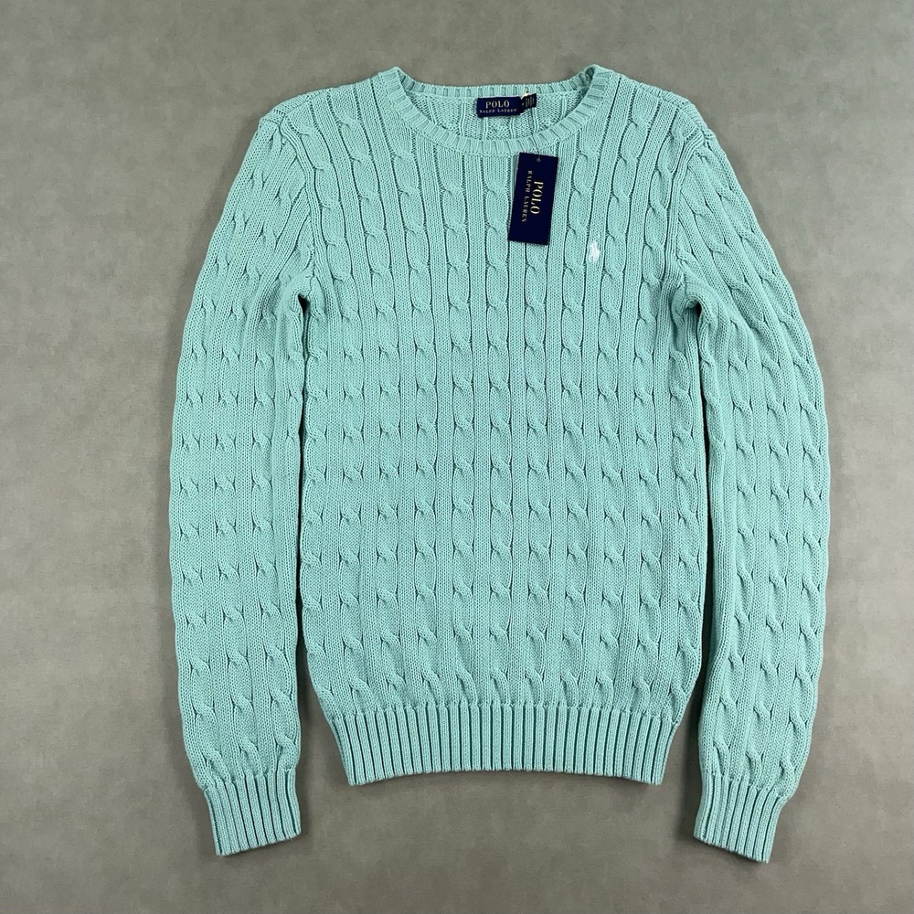 NWT Polo Ralph Lauren Cable-Knit Cotton Crewneck Sweater Green Women's Medium